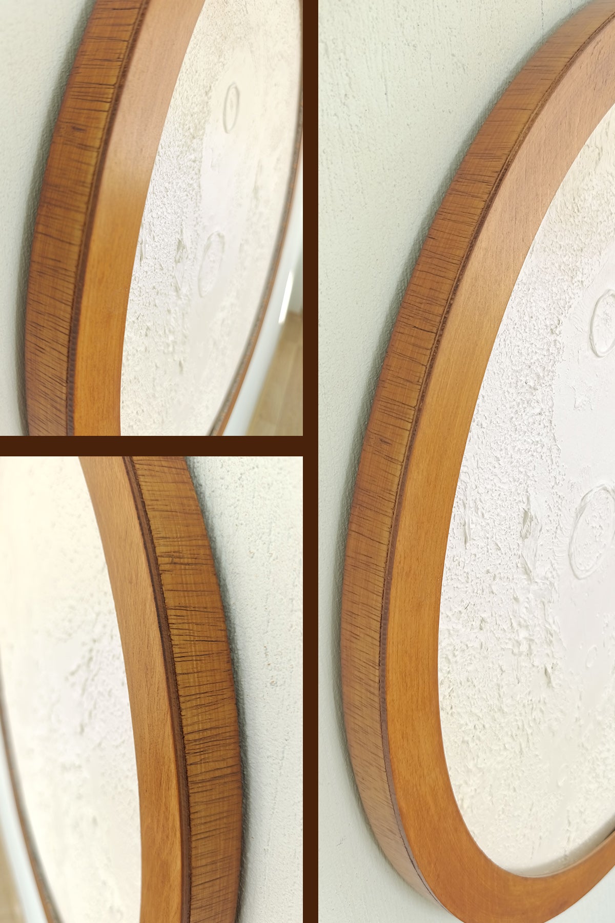 Naturel Ceviz Renk Ahşap Çerçeveli Ay Tablo, Rgb LED Işıklı Bluetooth Kontrollü Duvar Dekoru