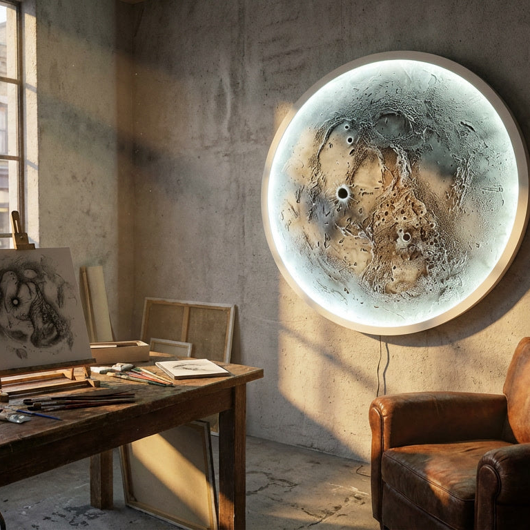 El Yapımı Ay Tablo LED Aydınlatmalı RGB Bluetooth Telefon Kontrollü