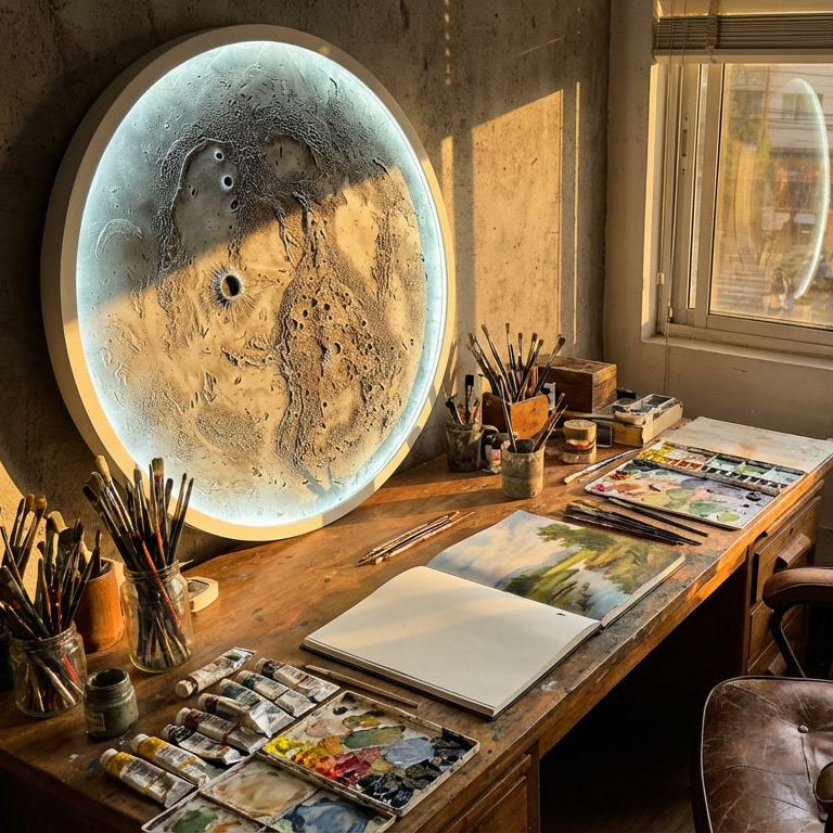 El Yapımı Ay Tablo LED Aydınlatmalı RGB Bluetooth Telefon Kontrollü