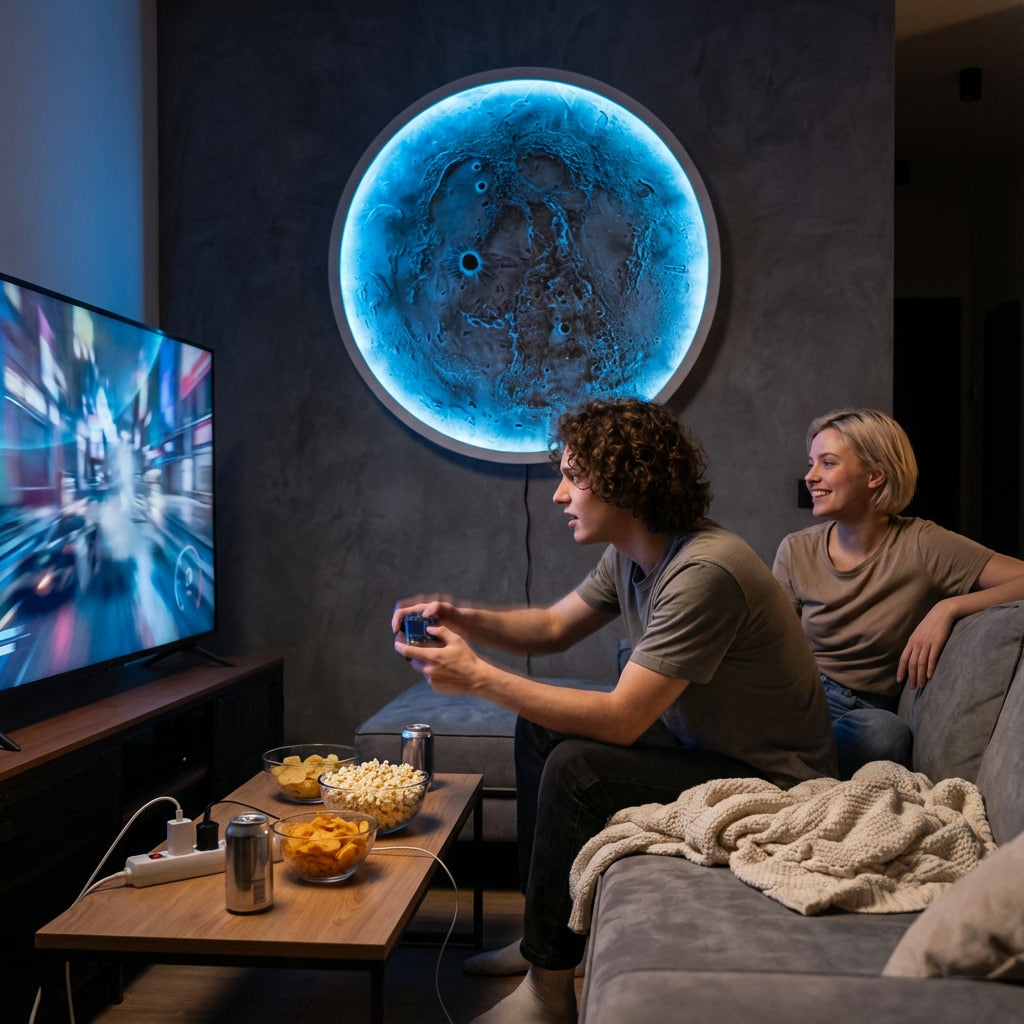 El Yapımı Ay Tablo LED Aydınlatmalı RGB Bluetooth Telefon Kontrollü