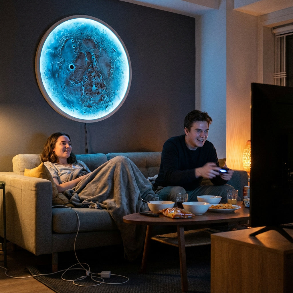 El Yapımı Ay Tablo LED Aydınlatmalı RGB Bluetooth Telefon Kontrollü