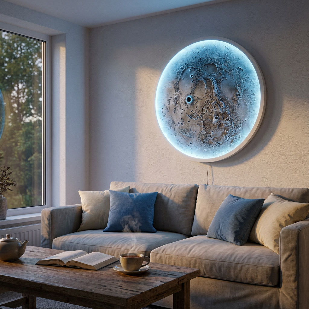 El Yapımı Ay Tablo LED Aydınlatmalı RGB Bluetooth Telefon Kontrollü